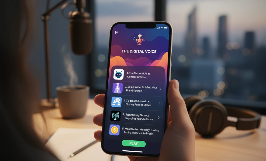 Iphone mockup of podcast homepage