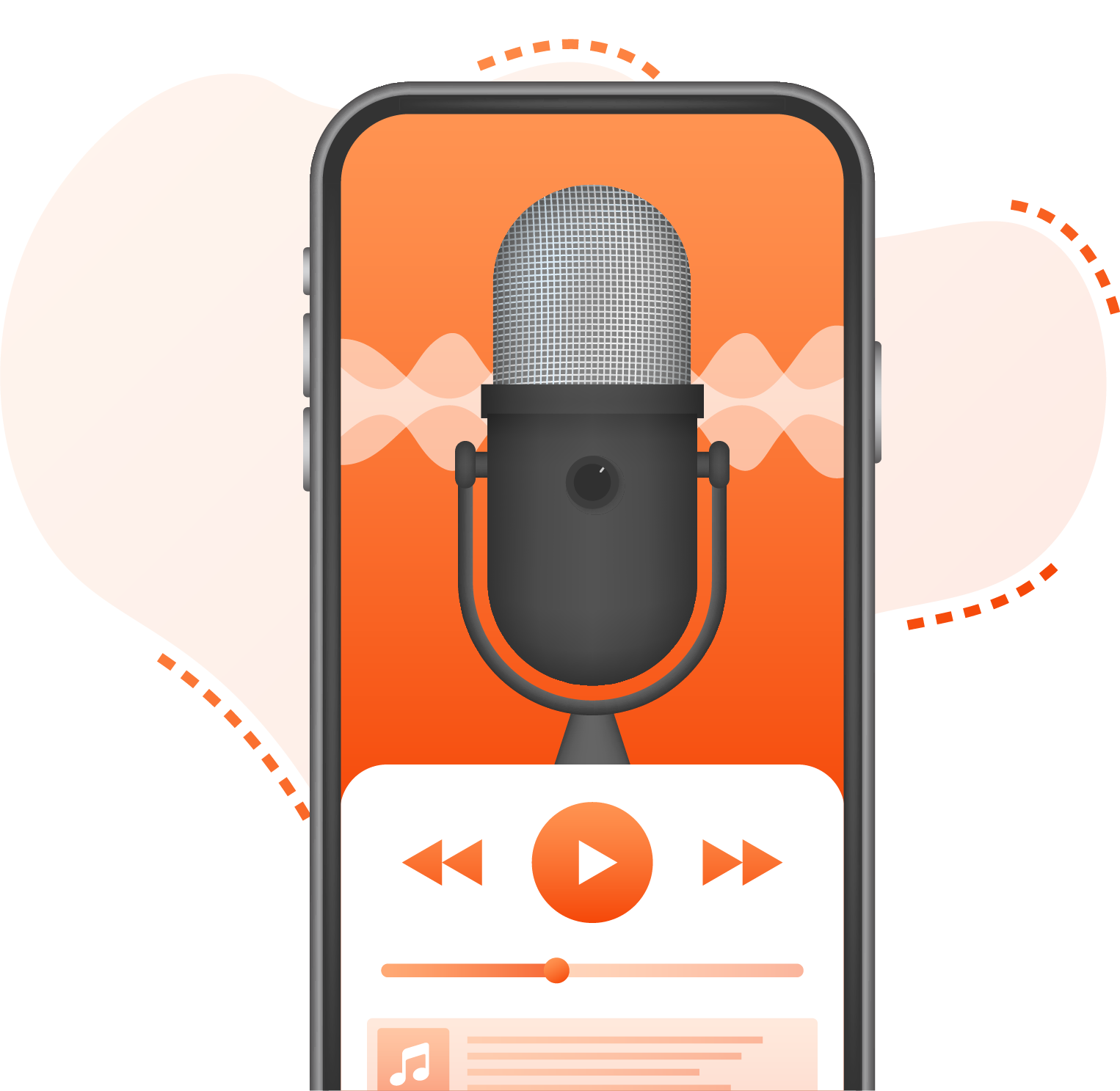 Graphic image of an iphone with a podcast playing from it